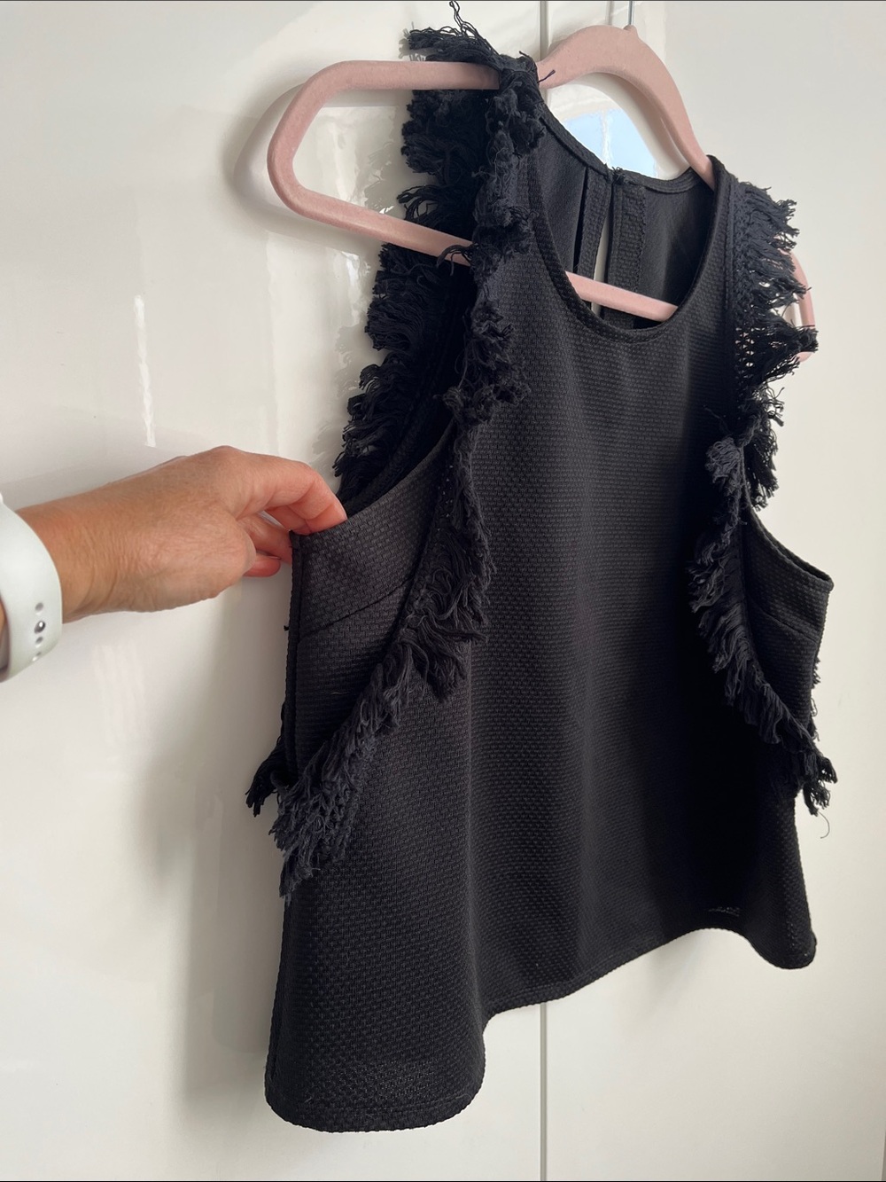 RACHEL ROY NWOT Black Textured Fringe-Trim Sleeveless Top, Size M - Picture 3 of 9